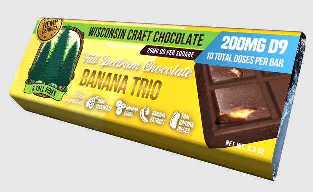 Banana Trio 200 mg Gourmet Dark Chocolate Bar by 3 Tall Pines