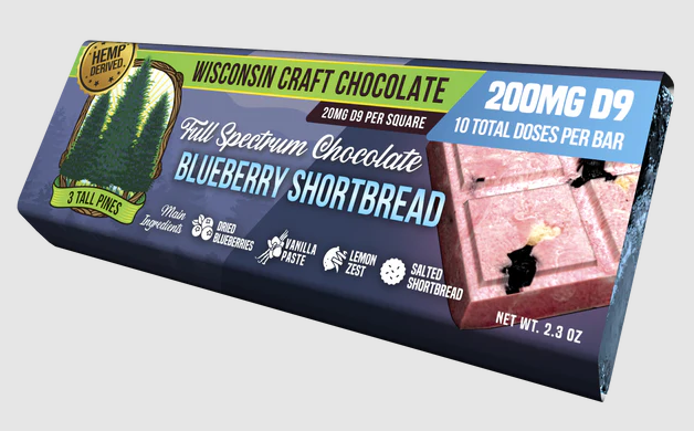 Blueberry Shortbread 200 mg Gourmet White Chocolate Bar by 3 Tall Pines