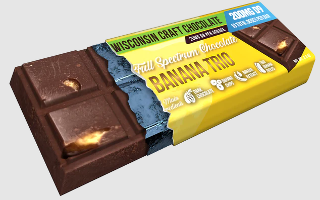 Banana Trio 200 mg Gourmet Dark Chocolate Bar by 3 Tall Pines