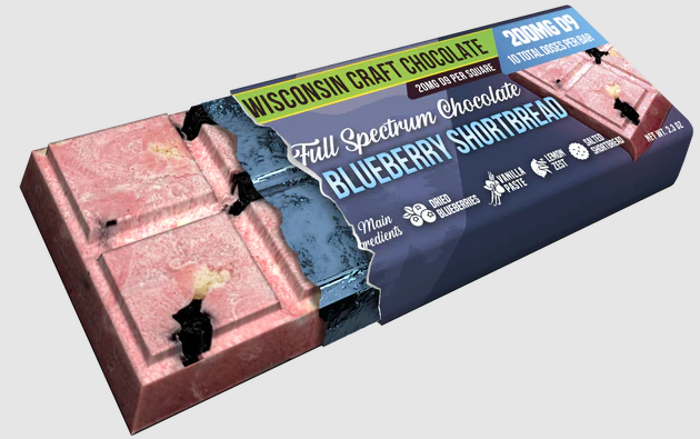 Blueberry Shortbread 200 mg Gourmet White Chocolate Bar by 3 Tall Pines